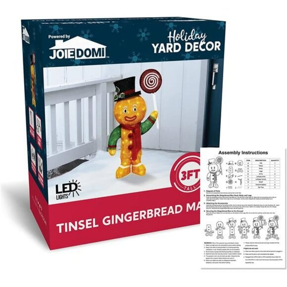 3FT Christmas Gingerbread Man Tinsel Yard Light 50 Pre-Lit LED Warm White Lights - Picture 6 of 7